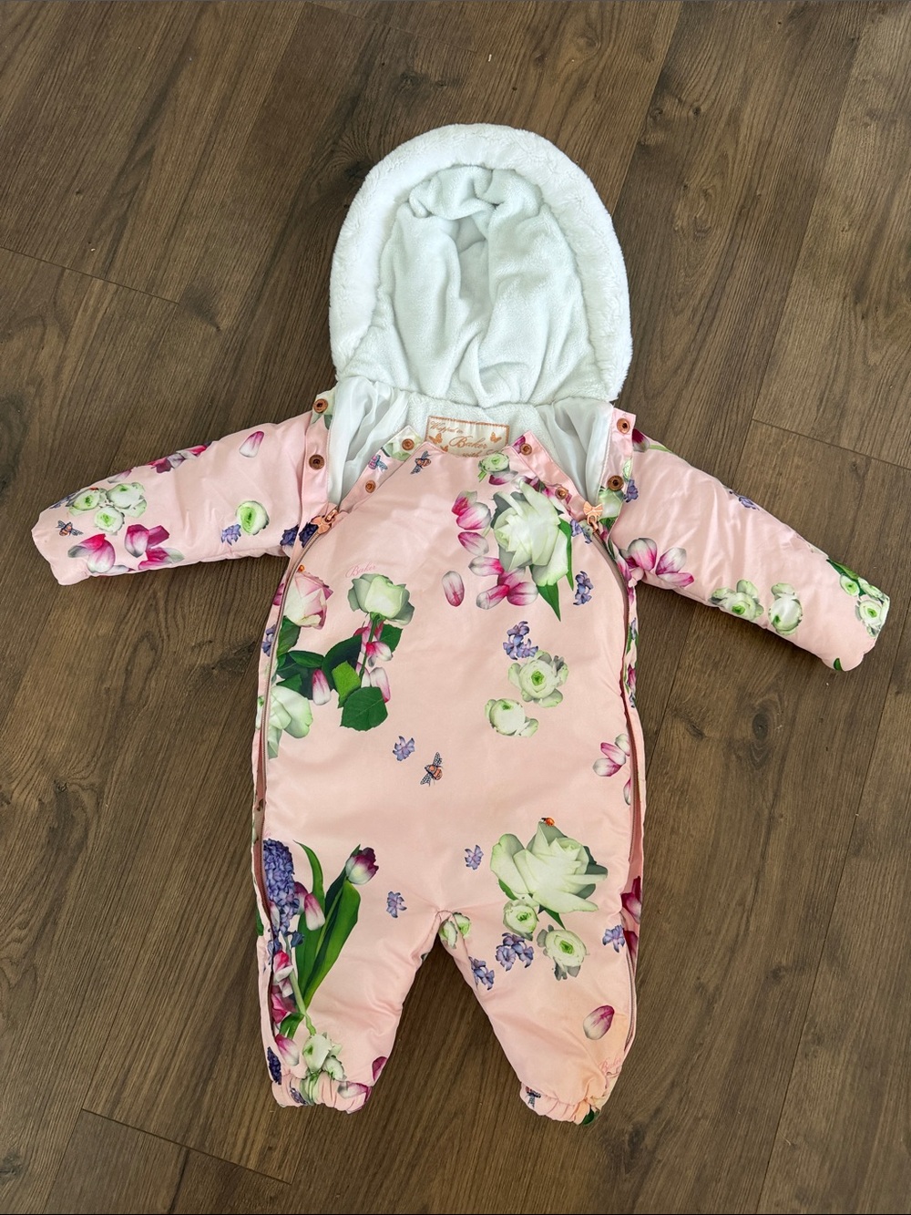 Ted Baker London Pink Floral Hooded Baby Footie One-Piece